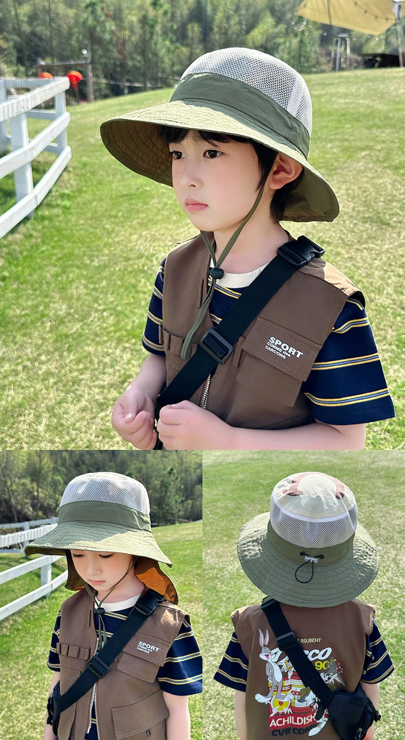 Kids Sunshade Fishing Hat – Breathable Wide Brim Shawl for Outdoor Summer