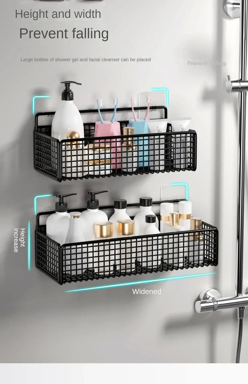 Bilayer Grid Wall Shelf – Adhesive Bathroom Organizer for Shower Storage