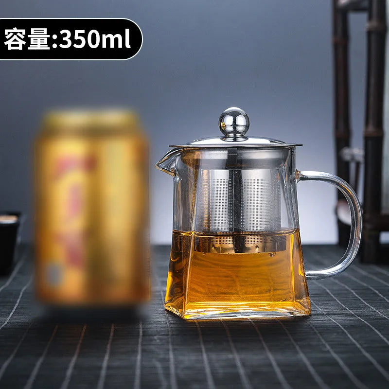 Glass Tea Infuser Pot – Heat Resistant Square Kettle for Loose Leaf Brewing