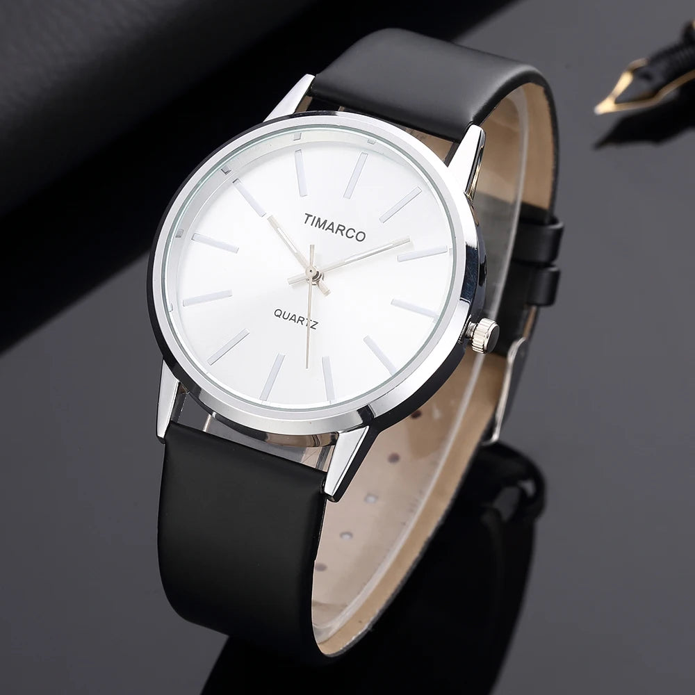 Minimalist Silver Quartz Watch – Elegant Leather Business Accessory for Women