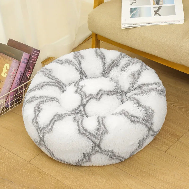Round Plush Pet Bed – Soft Warm Sleeping Mat for Large Dogs and Cats