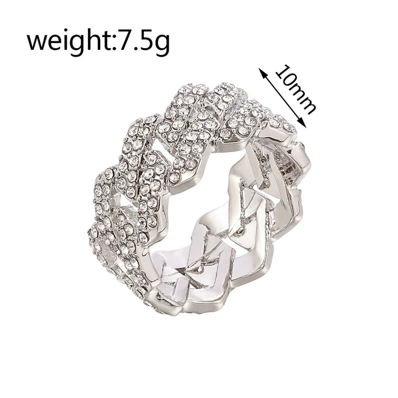 Iced Out Cuban Link Ring – Gold Plated CZ Band for Hip Hop Fashion
