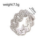 Iced Out Cuban Link Ring – Gold Plated CZ Band for Hip Hop Fashion