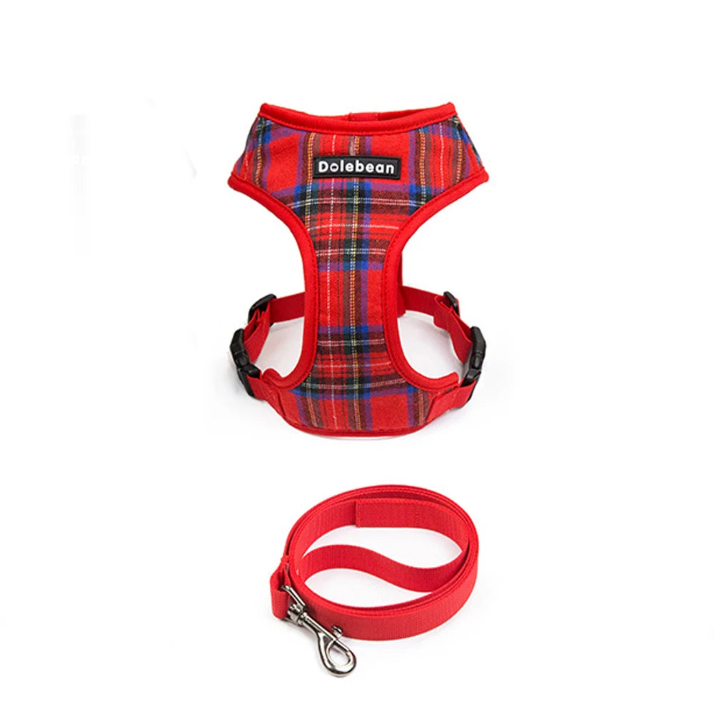 Plaid Pet Harness Leash Set – Adjustable Vest for Small Dogs and Cats