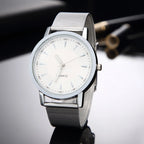 Minimalist Silver Quartz Watch – Elegant Leather Business Accessory for Women