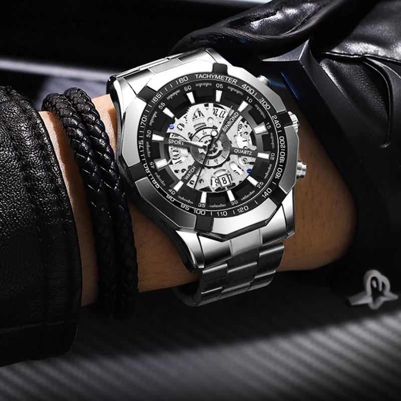 Stainless Steel Quartz Watch – Waterproof Luminous Calendar for Business Men
