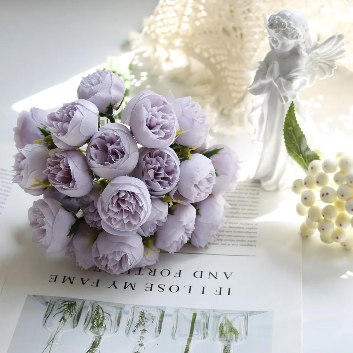 Silk Peony and Rose Bouquet – Artificial Floral Arrangement for Home Wedding