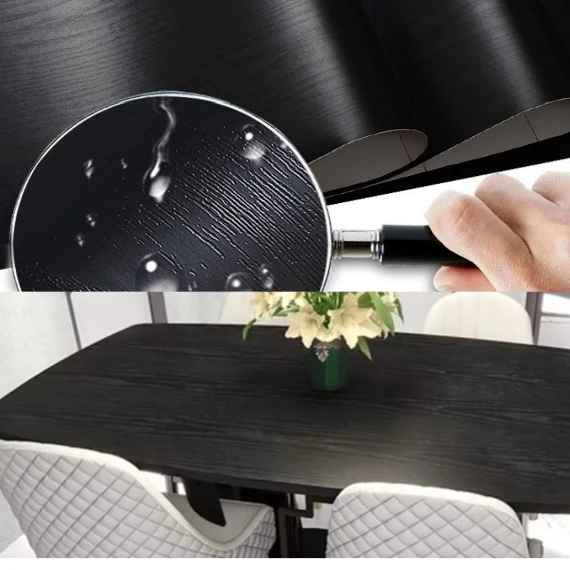Black Wood Grain PVC Wallpaper – Self-Adhesive Film for Kitchen Cabinets