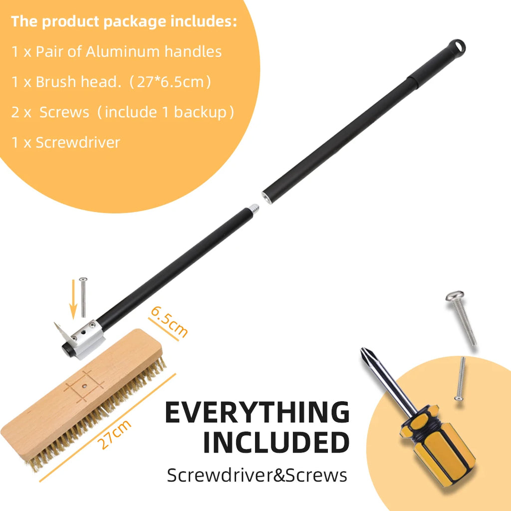 Brass Bristle Pizza Oven Brush – Long Wooden Handle for Kitchen Grill Cleaning