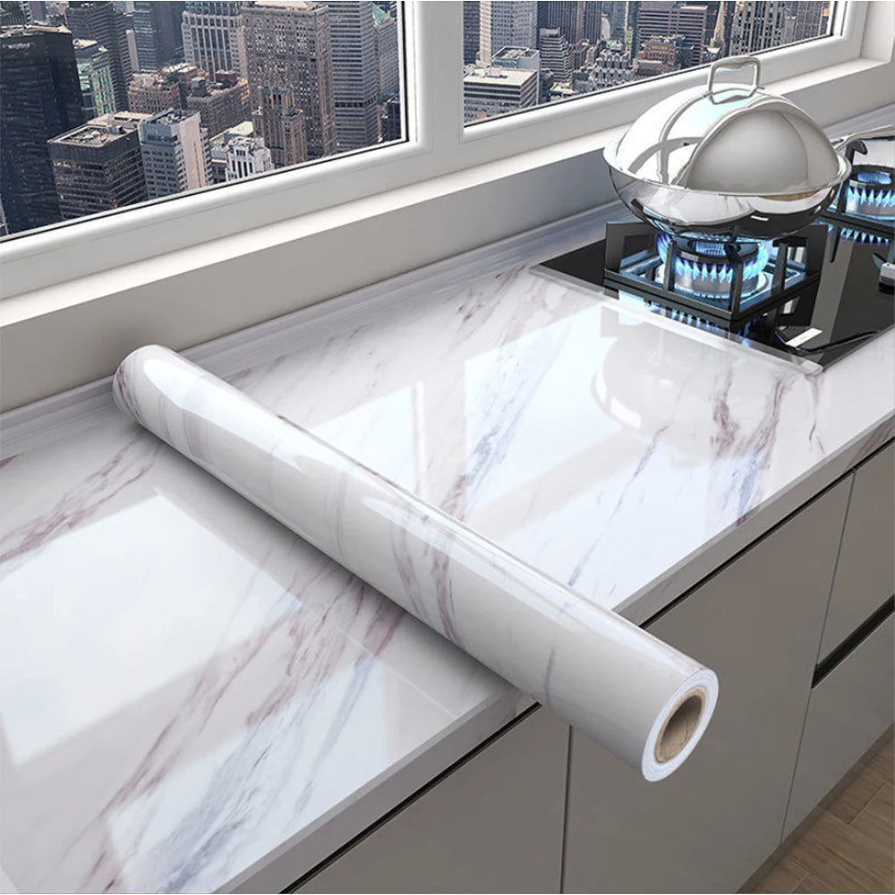 Self-Adhesive Marble Wallpaper – PVC Waterproof Film for Kitchen Renovation