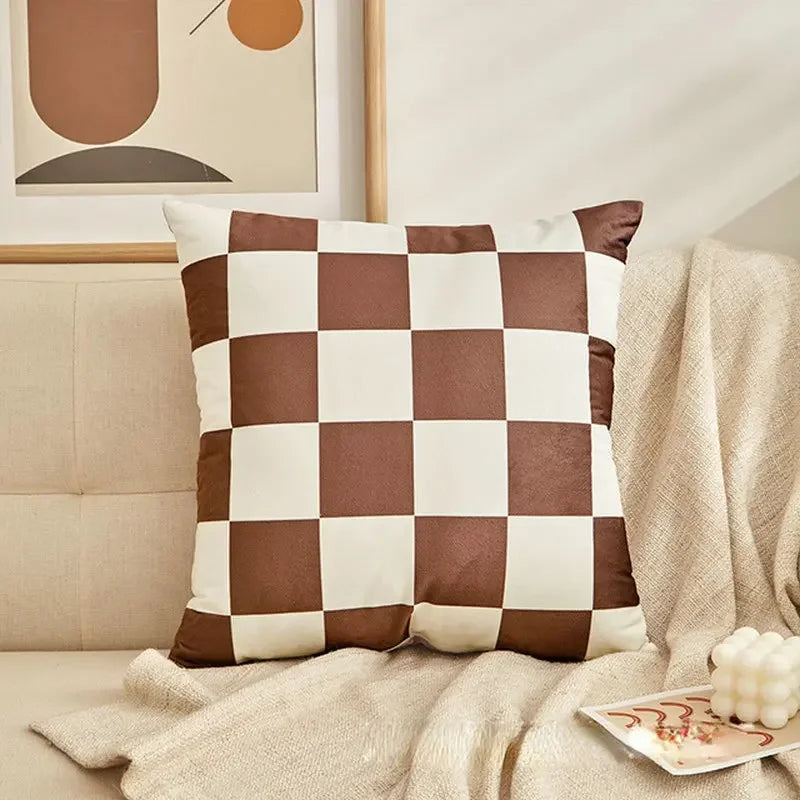 Checkerboard Plaid Cushion Cover – Retro Square Pillowcase for Home Decor