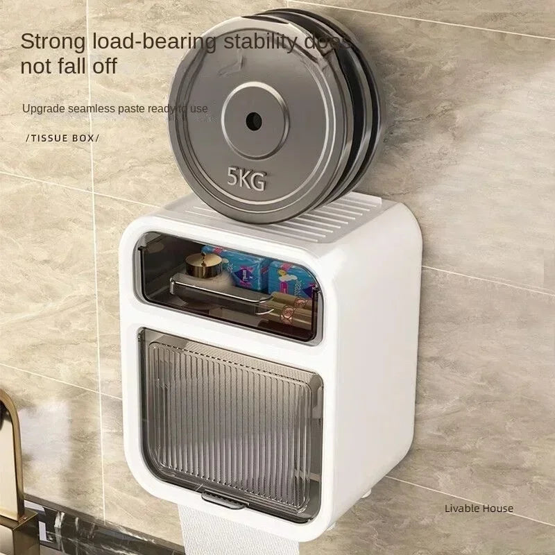 Wall Mounted Toilet Paper Holder – Double Layer Storage for Bathroom Organization