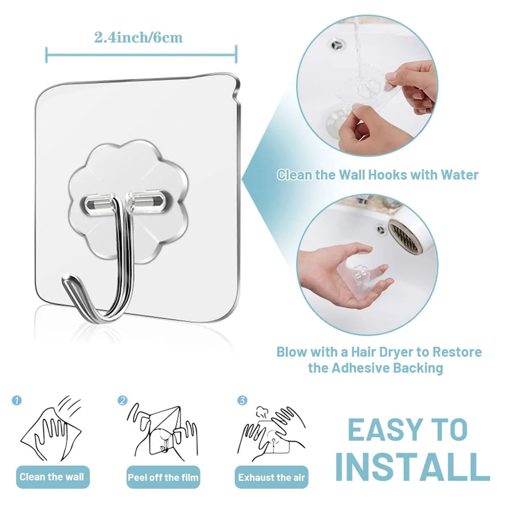 Self-Adhesive Wall Hooks – Waterproof and Oilproof for Kitchen Bathroom