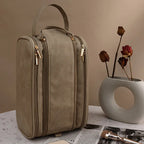 Large PU Leather Makeup Bag – Double Zipper Organizer for Travel Toiletries