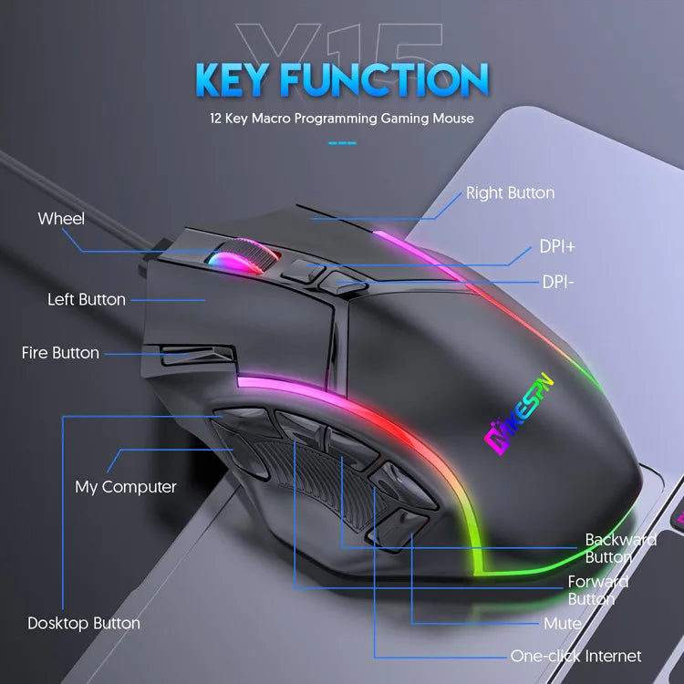 RGB Gaming Mouse – 12800 DPI Programmable 12-Button Ergonomic Controller for PC