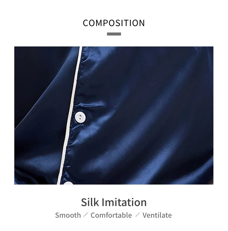 Satin Pajama Set – Short Sleeve Button-Down Sleepwear for Men