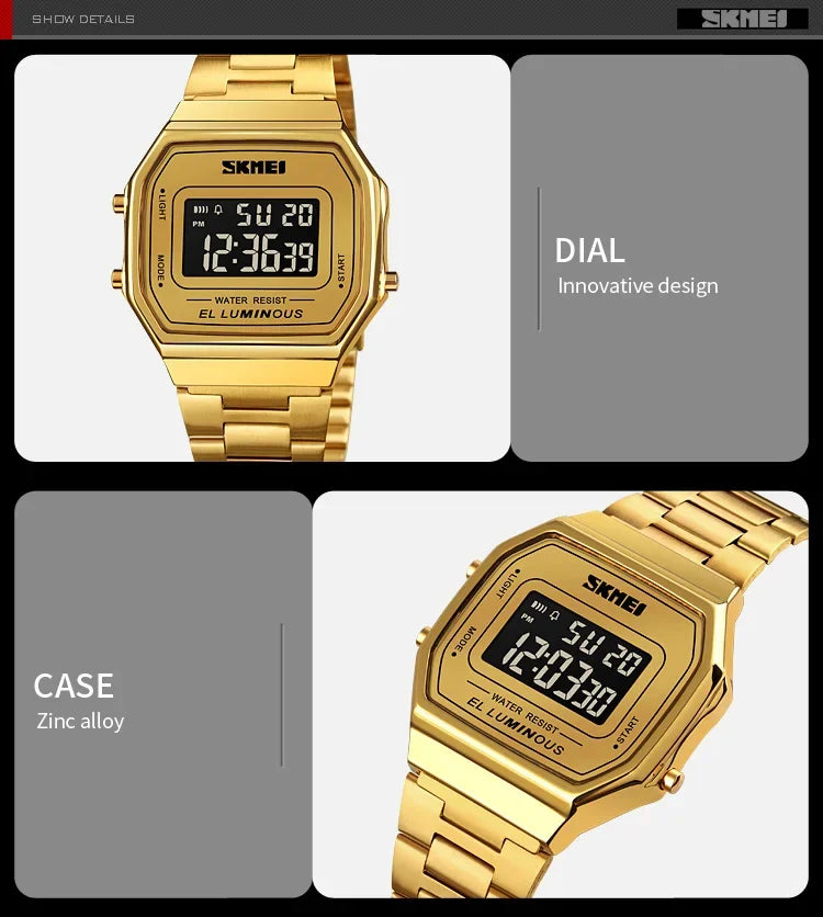 Retro LED Digital Watch – Stainless Steel Wristwatch for Men