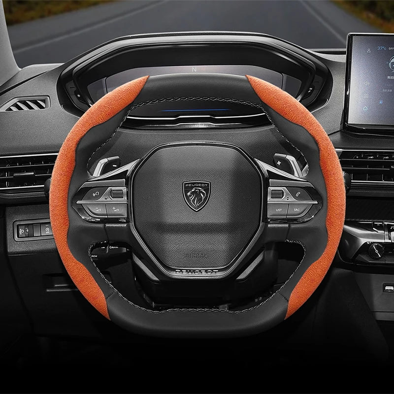 Suede Steering Wheel Cover – Anti-Slip Segmented Grip for Peugeot Vehicles
