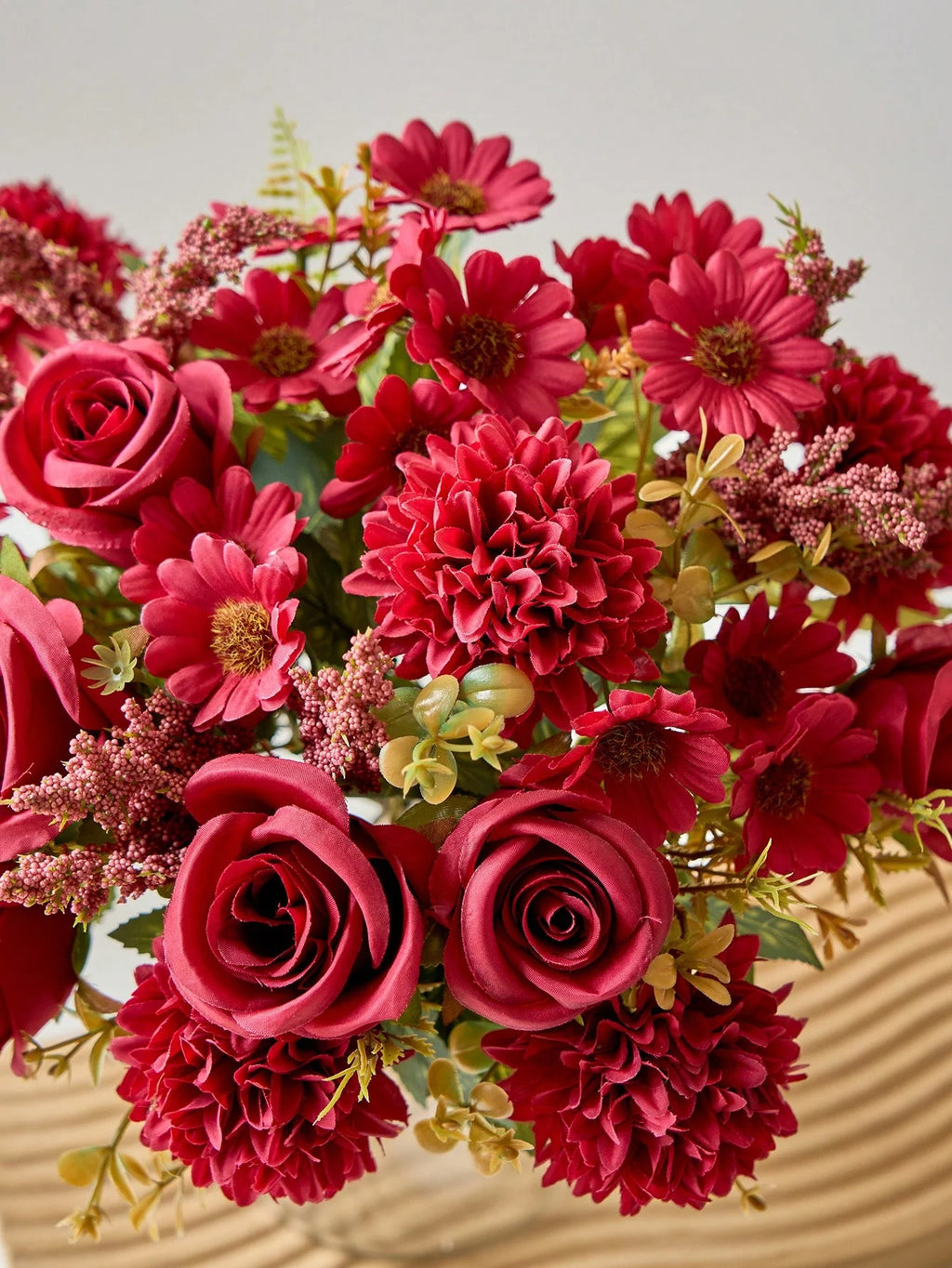 Silk Rose and Daisy Flower Bouquet – Artificial Floral Decor for Weddings