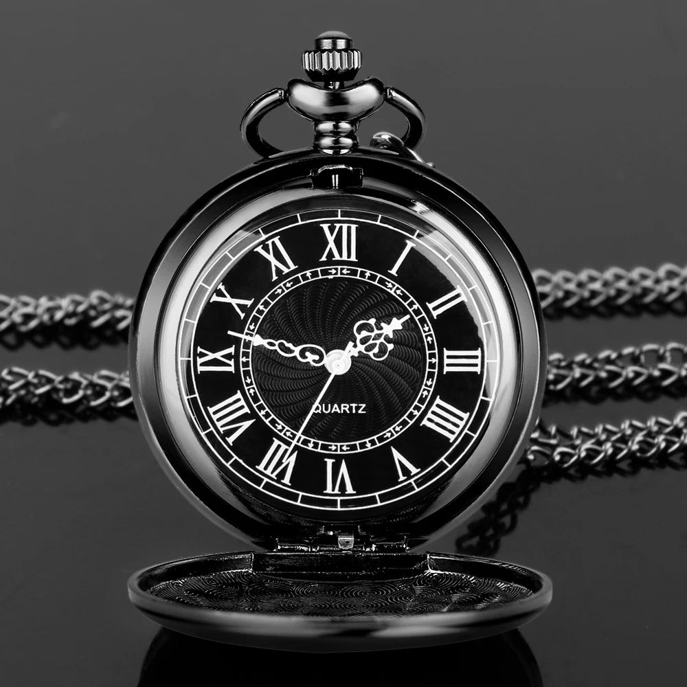 Vintage Roman Numeral Pocket Watch – 37cm Steel Fob Chain for Men and Women