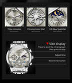 Quartz Chronograph Watch – Moon Phase Luminous Wristwatch for Men