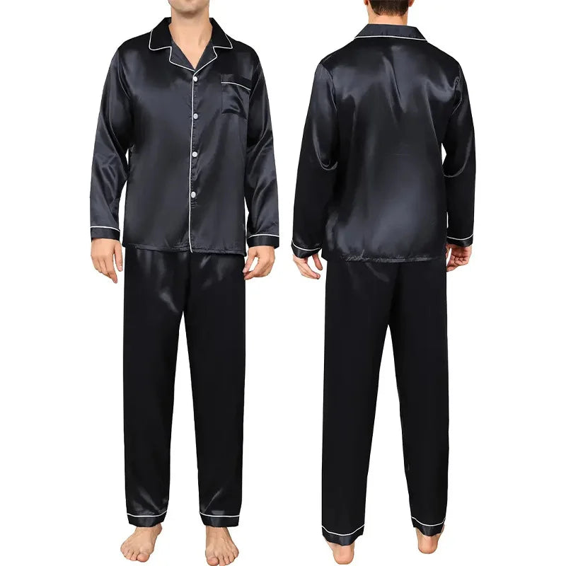 Silk Long Sleeve Pyjama Set – Plus Size Sleepwear for Men