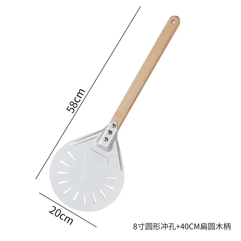 Perforated Aluminum Pizza Peel – Non-Slip Wooden Handle for Home Baking