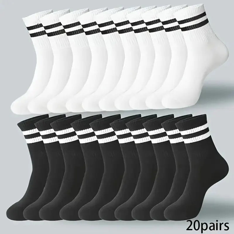 Striped Mid Tube Socks – Breathable Cotton Casual Footwear for Men
