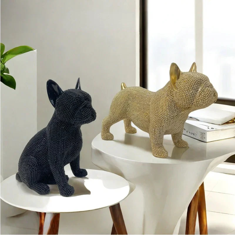 Beaded French Bulldog Resin Statue – Colorful Animal Decor for Home Office