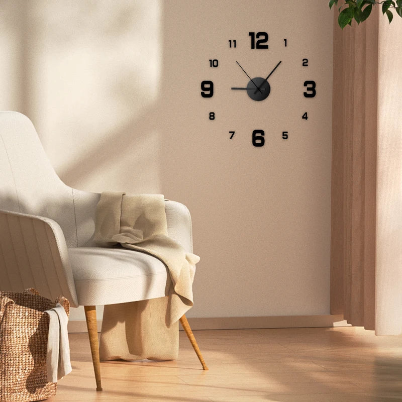 Frameless DIY Wall Clock – Modern Silent Decal for Home and Office Decor