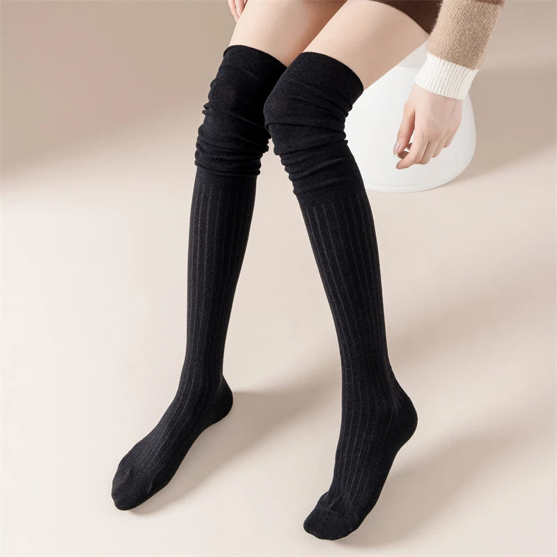 Thigh High Socks – Solid Color Japanese Style for Casual Women Fashion