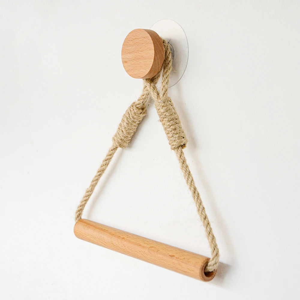 Adhesive Hemp Paper Towel Holder – Wall Mounted Rack for Bathroom Storage