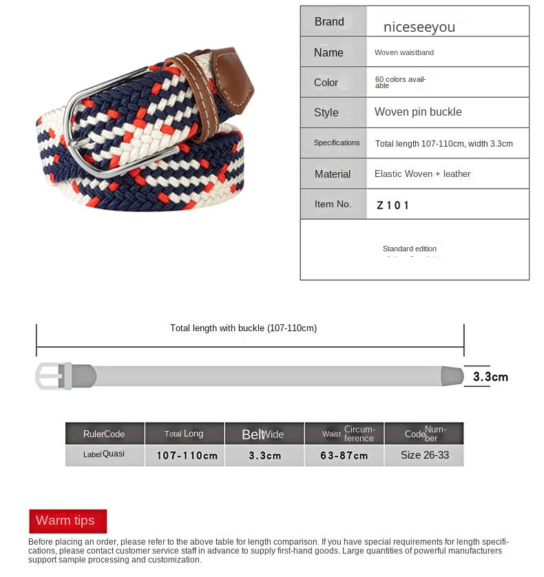 Woven Elastic Canvas Belt – Stretch Braided Buckle Strap for Casual Jeans
