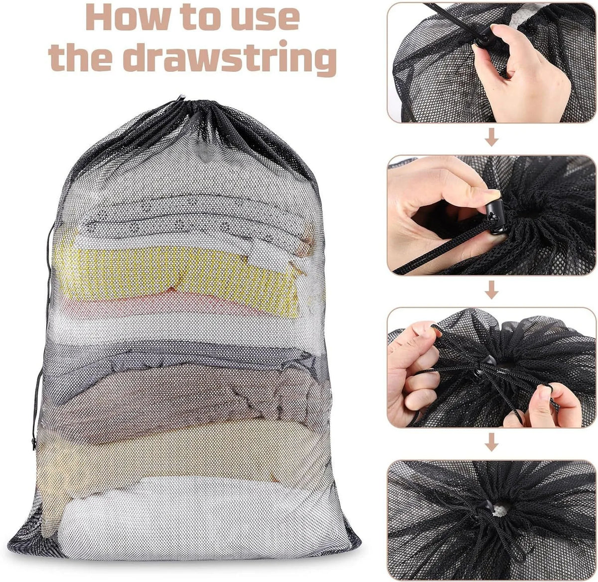 Large Mesh Laundry Bag – 60x90cm Drawstring Organizer for Washing Clothes