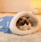 Plush Cat Sleeping Bag – Thickened Fluffy Nest for Winter Pet Comfort