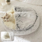Plush Round Pet Bed – Warm 2-in-1 Cave Mattress for Small Cats and Dogs