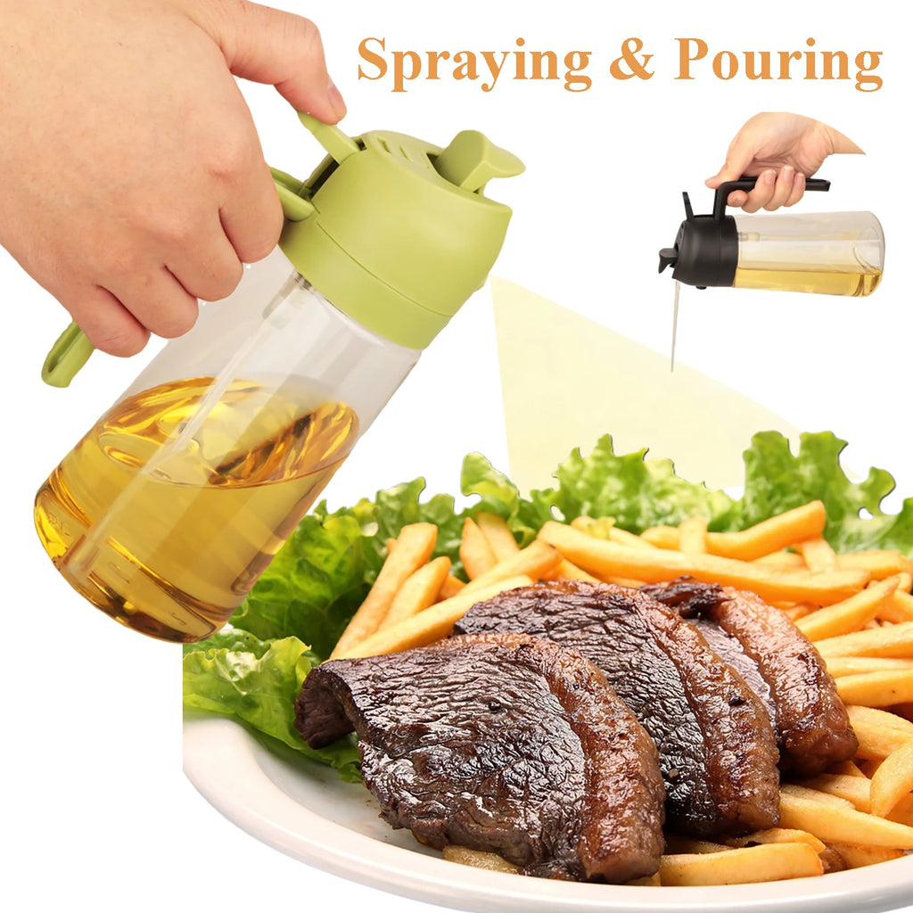 Glass Oil Dispenser Bottle – 2-in-1 Spray and Pour for Kitchen Cooking