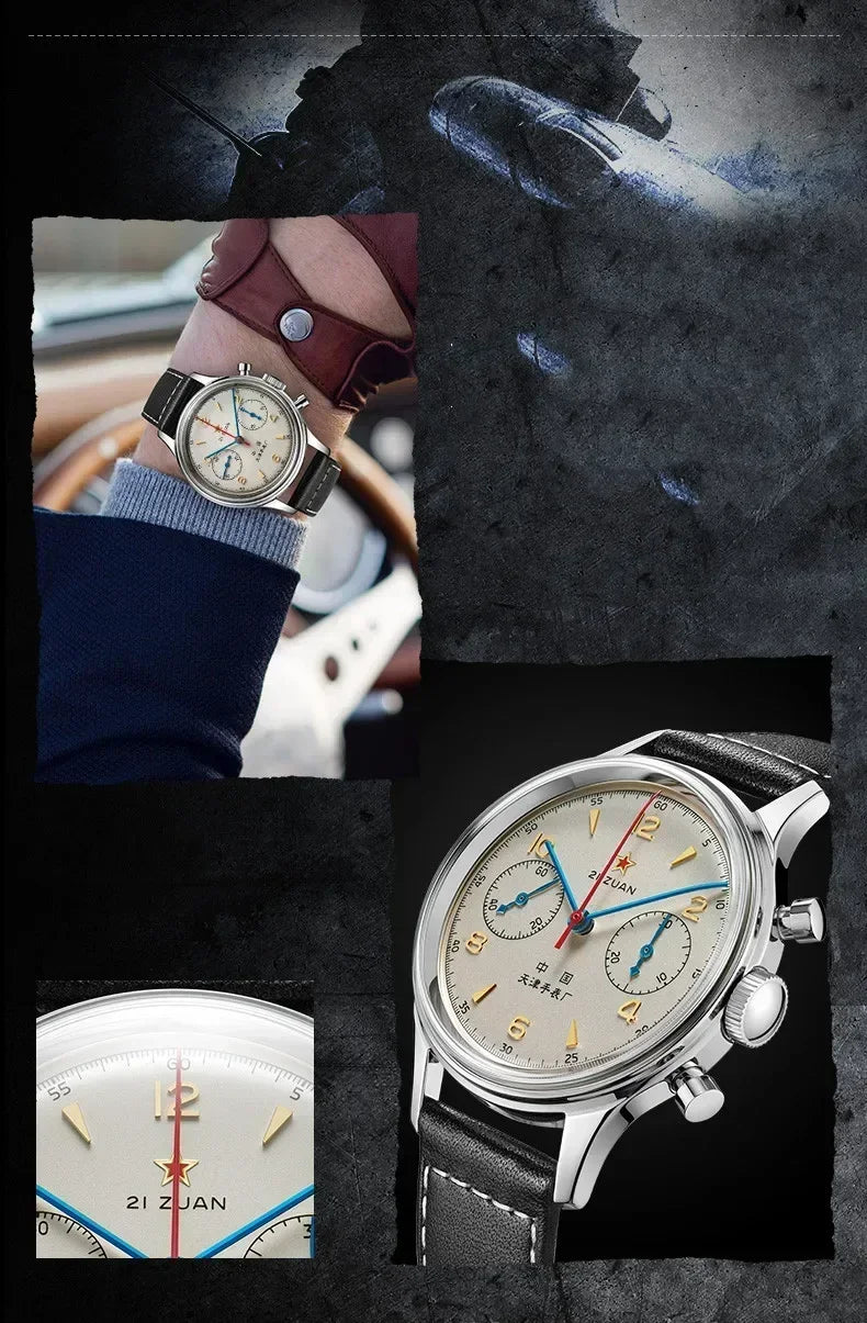 Vintage Pilot Chronograph – 42mm Automatic Waterproof Watch for Men