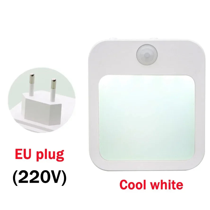 Motion Sensor LED Night Light – Dimmable EU Plug for Bedroom and Corridor