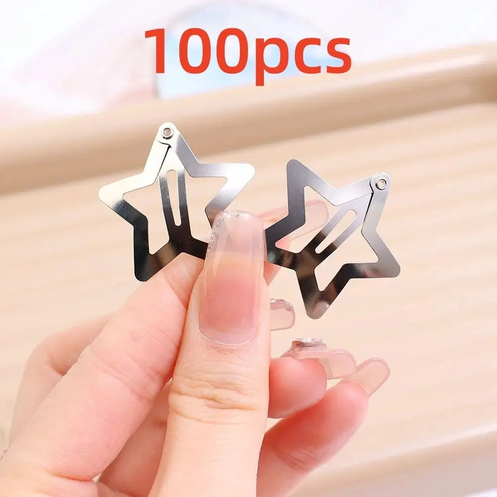 Silver Star Snap Hair Clips – Metal Y2K Barrettes for Girls Hairstyles