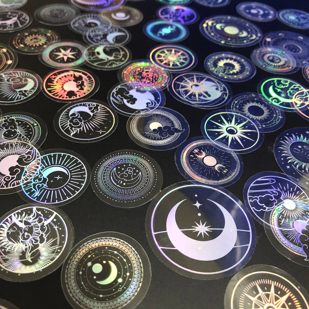 Glitter Gold PET Adhesive Stickers – Celestial Stars and Moon for Journaling