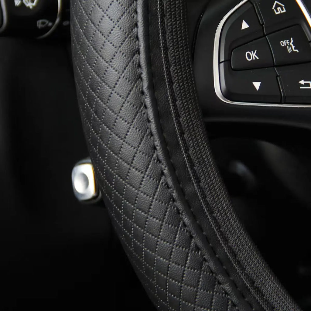 Embossed Leather Steering Wheel Cover – 15 Inch Universal Car Interior Decor