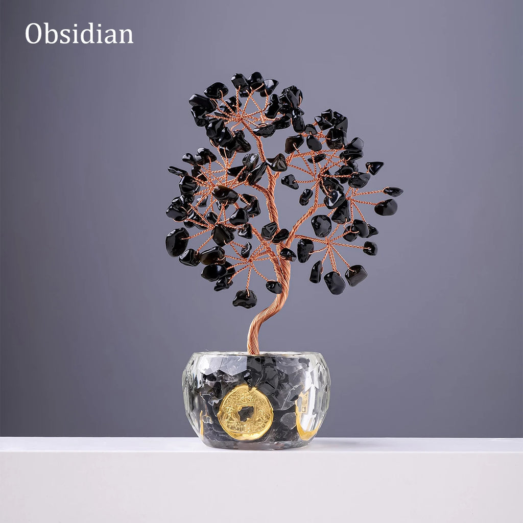 Natural Crystal Tree of Life Ornament – Crushed Stone Decor for Home Office