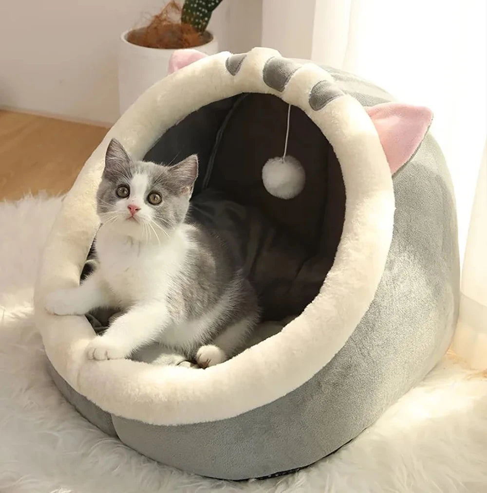 Foldable Cave Cat Bed – Washable Plush Sleeping Mat for Small Pets