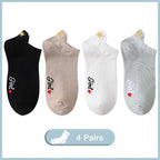 Embroidered Heart Ankle Socks – Cute Cotton Casual Footwear for Women