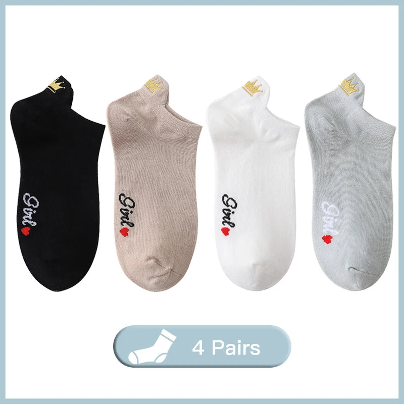 Embroidered Heart Ankle Socks – Cute Cotton Casual Footwear for Women