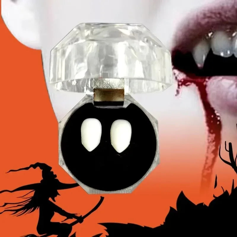 Vampire Fangs with Adhesive – Realistic Dentures for Halloween Cosplay