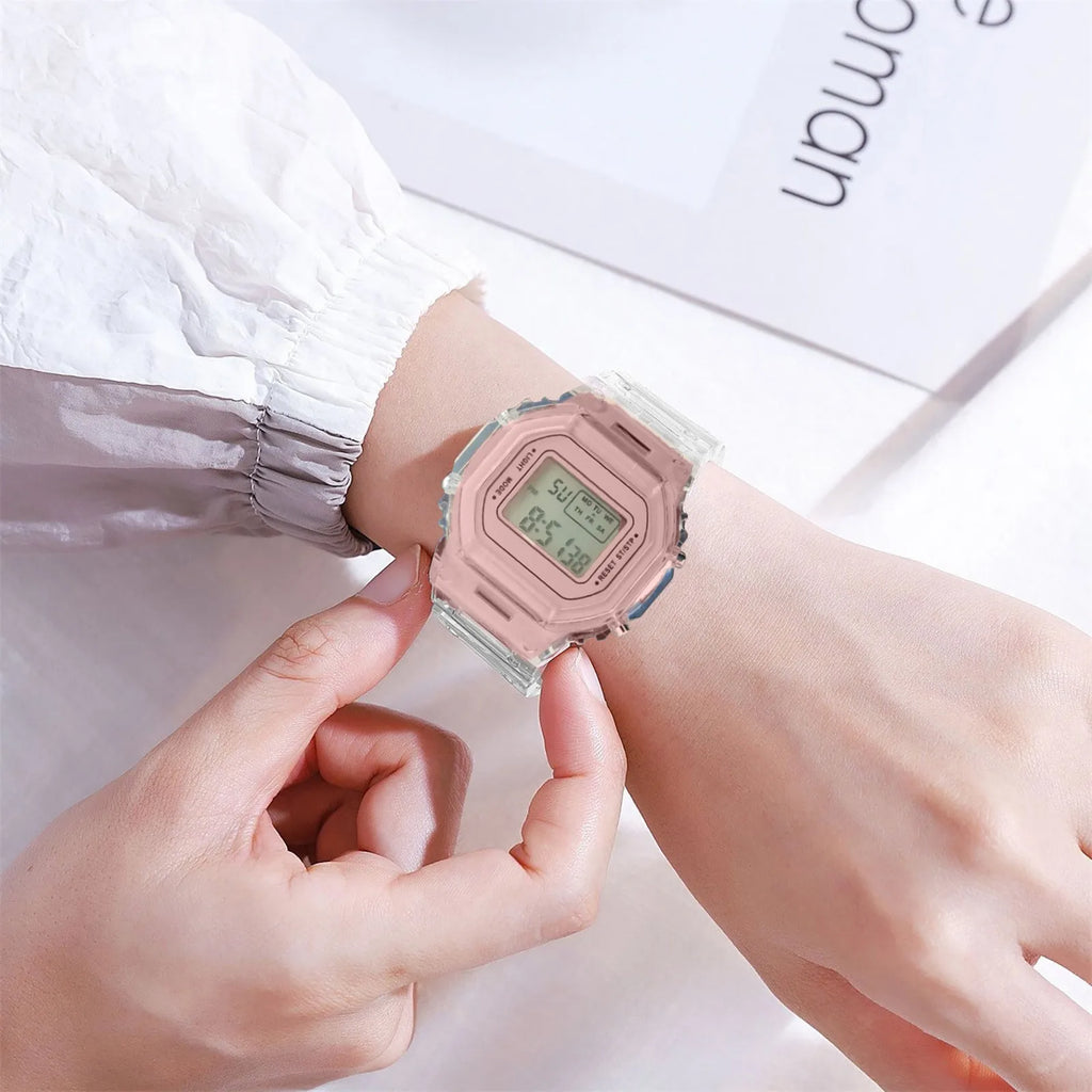 Transparent Digital Sport Wristwatch – Unisex Timepiece for Kids and Adults