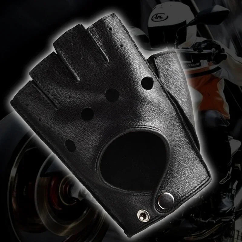Mens Fingerless Leather Gloves – Goatskin Motorcycle Driving for Cycling