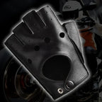 Mens Fingerless Leather Gloves – Goatskin Motorcycle Driving for Cycling